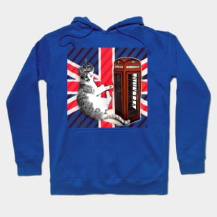 1980s dark academia uk union jack flag london telephone booth funny royal kitty cat Hoodie